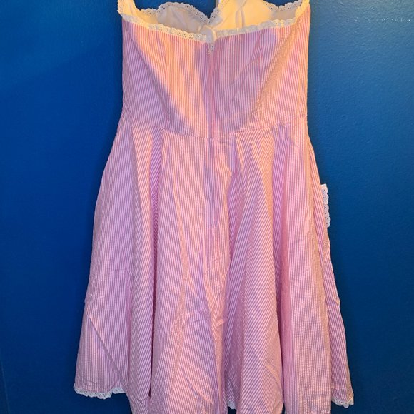Wax Poetic Clothing Barbie Pink Striped Seersucker Sabrina Dress Size Large NWOT - Picture 6 of 8